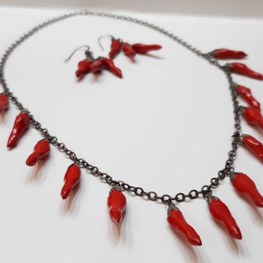 Vtg Sterling Cornicello Charm Necklace & Earrings
